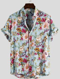 Zomer Bloemen Hawaiian Shirt Mannen Korte Mouw Snel Droog Strand Dragen Casual Button Down Kleding Chemise Homme Xxl