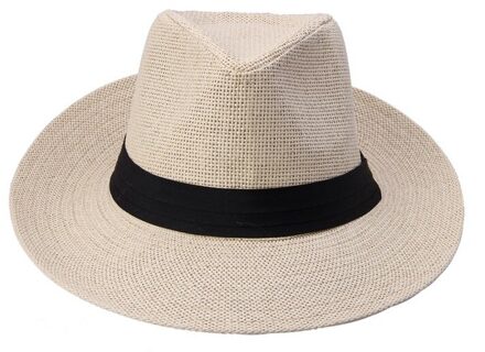 Zomer Casual Unisex Beach Trilby Grote Rand Jazz Zonnehoed Panama Hoed Papier Stro Vrouwen Mannen Cap Met zwart Lint Beige