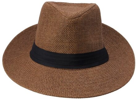 Zomer Casual Unisex Beach Trilby Grote Rand Jazz Zonnehoed Panama Hoed Papier Stro Vrouwen Mannen Cap Met zwart Lint donker koffie