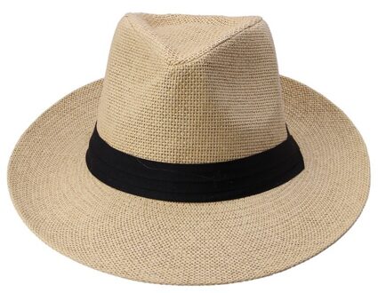 Zomer Casual Unisex Beach Trilby Grote Rand Jazz Zonnehoed Panama Hoed Papier Stro Vrouwen Mannen Cap Met zwart Lint khaki