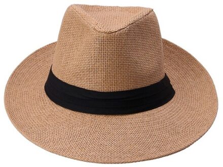 Zomer Casual Unisex Beach Trilby Grote Rand Jazz Zonnehoed Panama Hoed Papier Stro Vrouwen Mannen Cap Met zwart Lint licht koffie