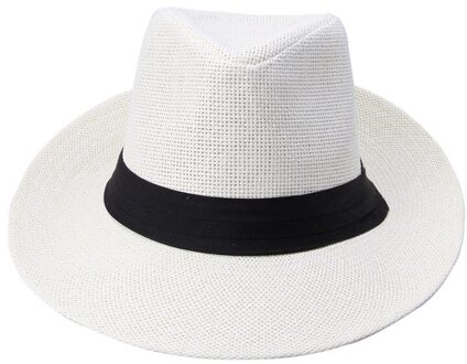 Zomer Casual Unisex Beach Trilby Grote Rand Jazz Zonnehoed Panama Hoed Papier Stro Vrouwen Mannen Cap Met zwart Lint room