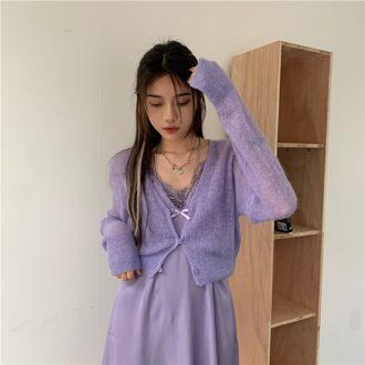 Zomer Casual Vrouwen Gebreide Paars Vest Enkele Breasted Slanke Korte Tops sweater