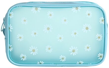 Zomer Daisy Transparante Make-Up Tas Waterdichte Rits Toilettas Meisjes Draagbare Travel Organizer Pouch Schoonheid blauw L