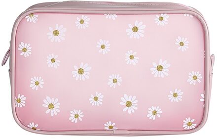 Zomer Daisy Transparante Make-Up Tas Waterdichte Rits Toilettas Meisjes Draagbare Travel Organizer Pouch Schoonheid roze L