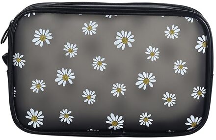 Zomer Daisy Transparante Make-Up Tas Waterdichte Rits Toilettas Meisjes Draagbare Travel Organizer Pouch Schoonheid zwart L