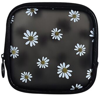 Zomer Daisy Transparante Make-Up Tas Waterdichte Rits Toilettas Meisjes Draagbare Travel Organizer Pouch Schoonheid zwart S