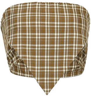 Zomer Damesmode Bruin Plaid Kleine Vierkante Sjaal Vrouwen Slim Back Verpakt Borst Vest Y2k T shirt Tops