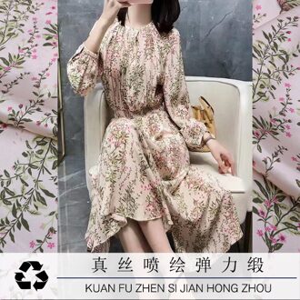 Zomer Digitale Print 108Cm Breed 93% Zijde 7% Spandex 19Momme Charmeuse Stof Voor Jurk Doek Diy naaien 1 meter