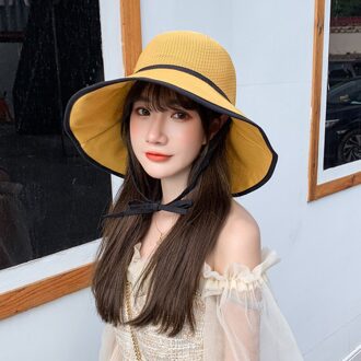 Zomer Dunne Visser Hoed, Japanse En Koreaanse Versie Van Zonnescherm Zonnehoed, Grote Rand, wilde Ademend Mesh Winddicht Hoed geel