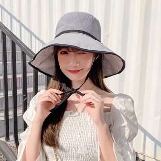 Zomer Dunne Visser Hoed, Japanse En Koreaanse Versie Van Zonnescherm Zonnehoed, Grote Rand, wilde Ademend Mesh Winddicht Hoed Grijs