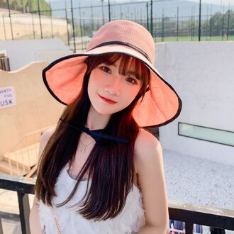 Zomer Dunne Visser Hoed, Japanse En Koreaanse Versie Van Zonnescherm Zonnehoed, Grote Rand, wilde Ademend Mesh Winddicht Hoed Roze