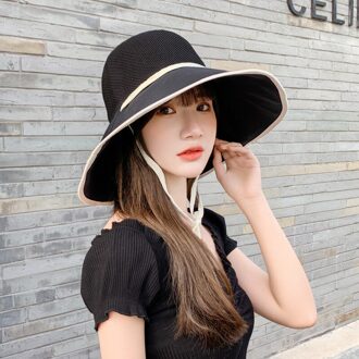 Zomer Dunne Visser Hoed, Japanse En Koreaanse Versie Van Zonnescherm Zonnehoed, Grote Rand, wilde Ademend Mesh Winddicht Hoed zwart