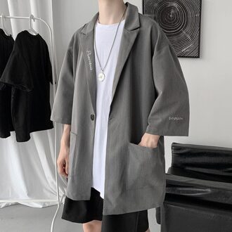Zomer Effen Kleur Formele Jasje Mannen Koreaanse Mode Losse Business Casual Pak Mannen Harajuku Streetwear Jas Mannen grijs / Xl