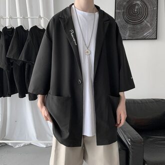 Zomer Effen Kleur Formele Jasje Mannen Koreaanse Mode Losse Business Casual Pak Mannen Harajuku Streetwear Jas Mannen zwart / Xl