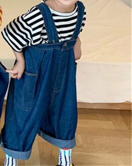 Zomer Effen Kleur Losse Denim Overalls Voor Jongens En Meisjes Koreaanse Stijl Casual Alle-Match Unisex Bib Broek 2T