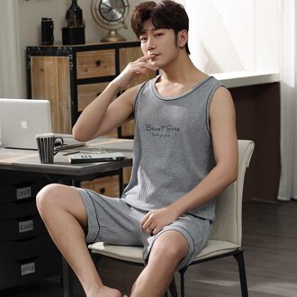 Zomer Gebreide Katoenen Mannen Pyjama Set Vest Herenkleding Toevallige Losse Zachte L-4XL Mannelijke Nachtkleding Homewear