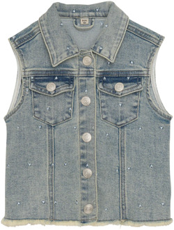 Zomer gilet meisjes - medium blauw - denim AOP - Maat 104