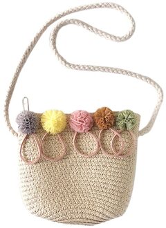 Zomer Hand Gemaakt Stro Tassen Kinderen Enkele Geneigd Schoudertassen Fijnheid Kids Cartoon Portemonnees Schattige Prinses Handtassen beige