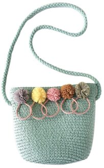 Zomer Hand Gemaakt Stro Tassen Kinderen Enkele Geneigd Schoudertassen Fijnheid Kids Cartoon Portemonnees Schattige Prinses Handtassen groen