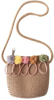 Zomer Hand Gemaakt Stro Tassen Kinderen Enkele Geneigd Schoudertassen Fijnheid Kids Cartoon Portemonnees Schattige Prinses Handtassen khaki