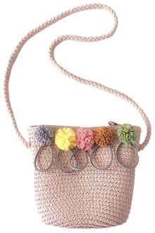 Zomer Hand Gemaakt Stro Tassen Kinderen Enkele Geneigd Schoudertassen Fijnheid Kids Cartoon Portemonnees Schattige Prinses Handtassen roze