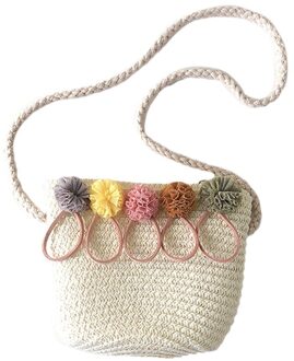 Zomer Hand Gemaakt Stro Tassen Kinderen Enkele Geneigd Schoudertassen Fijnheid Kids Cartoon Portemonnees Schattige Prinses Handtassen wit