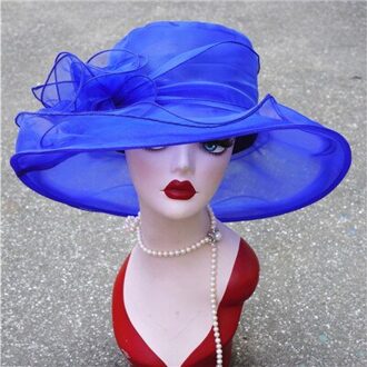Zomer Hoed Vrouwen Kentucky Derby Wide Brim Zonnehoed Wedding Kerk Zee Strand Hoeden Voor Vrouwen Floppy Dames Hoed Blauw