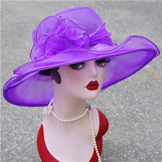Zomer Hoed Vrouwen Kentucky Derby Wide Brim Zonnehoed Wedding Kerk Zee Strand Hoeden Voor Vrouwen Floppy Dames Hoed Paars
