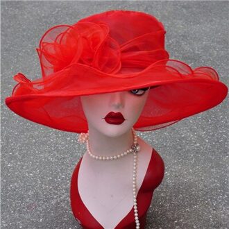 Zomer Hoed Vrouwen Kentucky Derby Wide Brim Zonnehoed Wedding Kerk Zee Strand Hoeden Voor Vrouwen Floppy Dames Hoed Rood