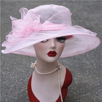 Zomer Hoed Vrouwen Kentucky Derby Wide Brim Zonnehoed Wedding Kerk Zee Strand Hoeden Voor Vrouwen Floppy Dames Hoed Roze