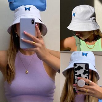 Zomer Hoed Vrouwen Vlinder Borduurwerk Opvouwbare Anti-Zonnebrand Emmer Zonnehoed Cap Шляпа Женская Летняя CSF200428481