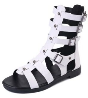 Zomer Hollow Out Vrouwen Lange Sandalen Romeinse Stijl Dames Platte Sandalen Open Teen Rubber Dikke Rits Comfortabele Sandalen wit / 6.5