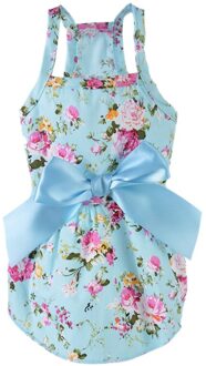 Zomer Hond Jurk Katoen Blauw Sling Hond Rok Strik Shirt Kleding Verjaardag Kleine Pup Ademend Cool Jurk Voor Honden Blauw / M