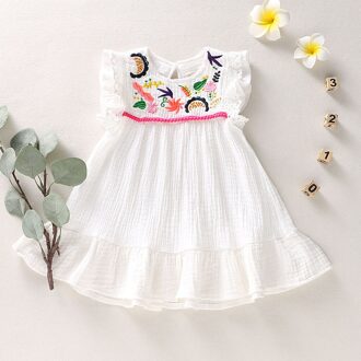 Zomer Jurk Voor Meisjes Baby Mouwloze Borduren Bloem Prinses Jurk Mouwloze O-hals Jurken Voor Meisjes Платья 80