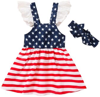 Zomer Jurken Voor Kids Peuter Baby Meisjes 4th-of-July Sterren Gestreepte Gedrukt Backless Prinses Jurk Baby Meisjes Beachwear A / 24M