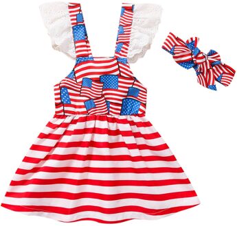Zomer Jurken Voor Kids Peuter Baby Meisjes 4th-of-July Sterren Gestreepte Gedrukt Backless Prinses Jurk Baby Meisjes Beachwear B / 18m