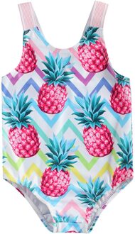 Zomer Katoen Meisje Cartoon Badpak Ananas Print Een Stuk Mode Backless Jarretel Driehoek Badpak 6-12 months old (babies)