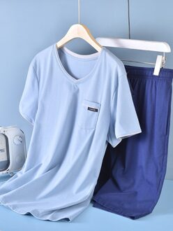 Zomer Katoenen Pyjama Mannen Casual Losse En Comfortabele Dunne V-hals Mannen Korte Mouwen Thuis Pak Tweedelige pijama Hombre Xl