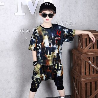 Zomer Kids Jongens Kleding Set Losse Sport Baby Kinderen Korte Mouwen T-shirt + Harembroek Mode Twee Stuk Pak t-shirt 110