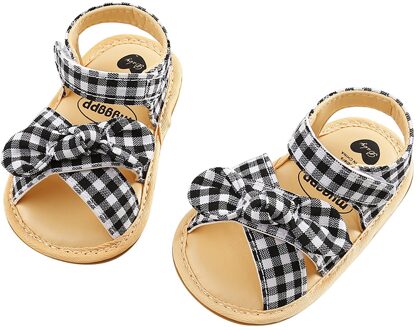 Zomer Kinderen Schoenen Baby Jongens En Meisjes Plaid Sandalen Antislip Rubberen Zool Zomer Strand Platte Schoenen Baby meisjes Casual Schoenen zwart / 9-12M