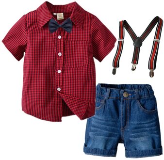 Zomer Kleding 2 3 4 5 6 7 Jaar Jongens Korte Sets Peuter Kinderen Shirt + Denim Broek Met Riem 4 Stuks Kids Outfits Suits 24M