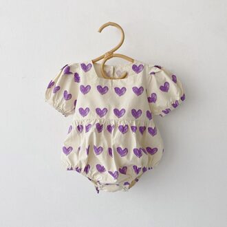 Zomer Koreaanse Stijl Peuters Baby Paars Hart Gedrukt Jumpsuits Vierkante Kraag Zuigelingen Kleding Meisjes Bodysuits paars / 6m