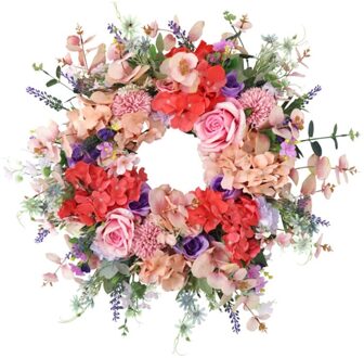 Zomer Krans Voor Voordeur-Rose Hortensia Voorjaar Krans 23.6 Inch Lente Deur Krans Kunstmatige Groene Bladeren Boerderij K3NA