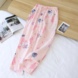 Zomer Lente Dames Zachte Losse Gaas Katoen Slaap Bodems Losse Dunne Elastische Taille Bloemen Huishoudelijke Broek Vrouwen Voor Herfst roze / M