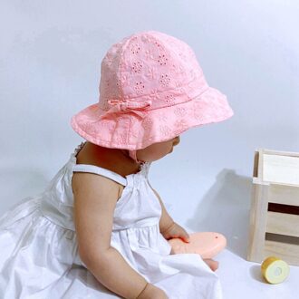 Zomer Lente Meisje Panama Hoed Prinses Kant Ademend Baby Zonnehoed Voor Kids Baby Peuter Baby Emmer Hoed Strand cap roze