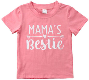 Zomer Leuke Casual Brief Print Roze Katoen Zacht Peuter Kids Baby Girl Korte Mouw Mama Bestie T-shirt Tees Tops Kleding 6