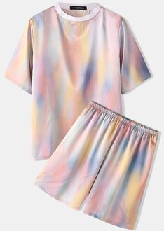 Zomer Mannen Pyjama Sets Gedrukt Korte Mouwen Homewear Comfortabele Mode Nachtkleding Shorts Losse Mannen Nachtkleding Pak Incerun roze / 4XL