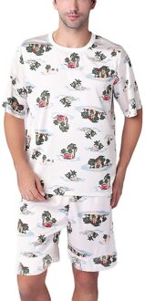 Zomer Mannen Pyjama Sets Gedrukt Korte Mouwen Homewear Comfortabele Mode Nachtkleding Shorts Losse Mannen Nachtkleding Pak Incerun wit / 5XL