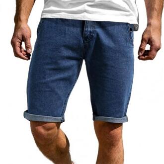 Zomer Mannen Shorts Effen Kleur Knielengte Mid Rise Loose Shorts Voor Party Casual Shorts Mannen Denim man Thuis Shorts donker blauw / Xl